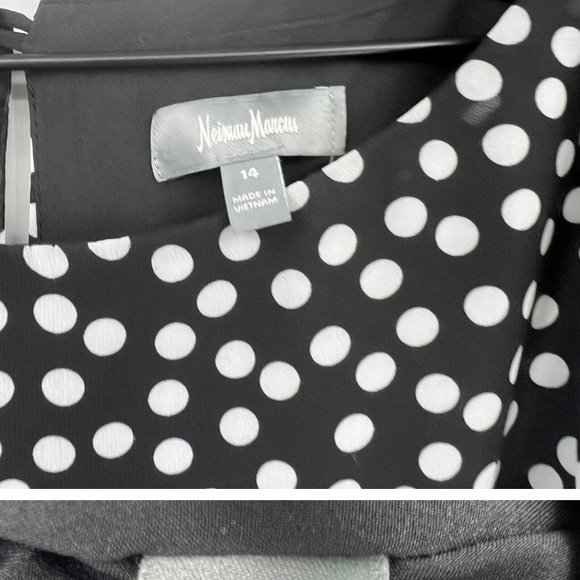 Neiman Marcus Black White Bow Detail Polka Dot Asymmetrical Hem Party Dress 14 - Picture 5 of 9